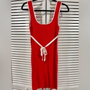 Amanda Uprichard Red Knit Dress M Contrast Trim Sleeveless Tie Front Bodycon